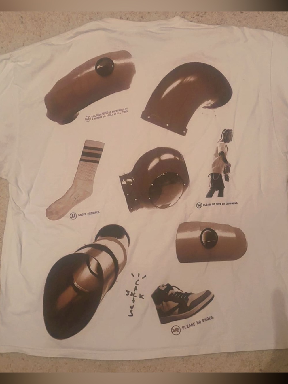 Cactus Jack By Travis Scott White Tee w Brown Print on back - XL